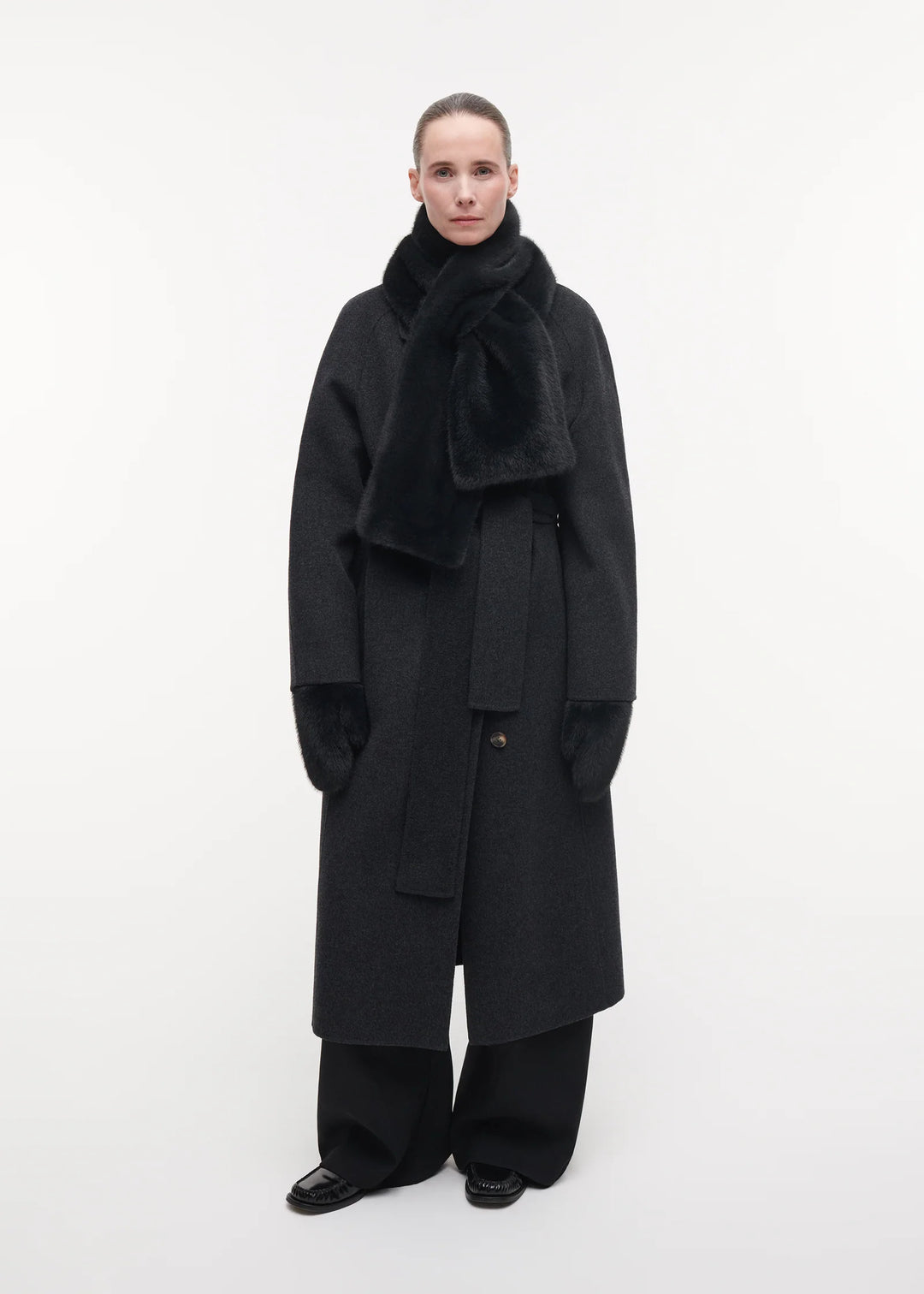 Jemma Faux Mink Scarf Dark Grey