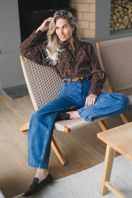 Astrid Top Black Coffee Flower