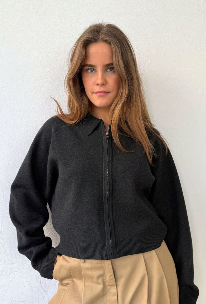 Svea Zip Cardigan Dark Grey Melange