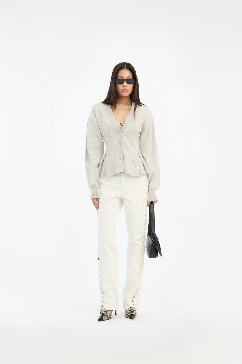 Peplum Knit Cardigan Pumice Stone