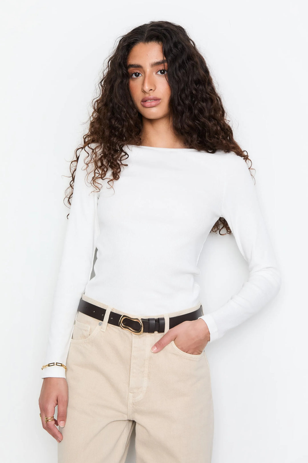 Petronella Rib Boatneck Off-White