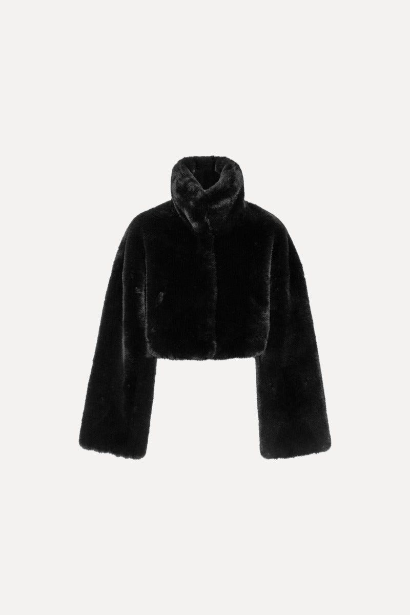 Faux Fur Crop Jacket Black