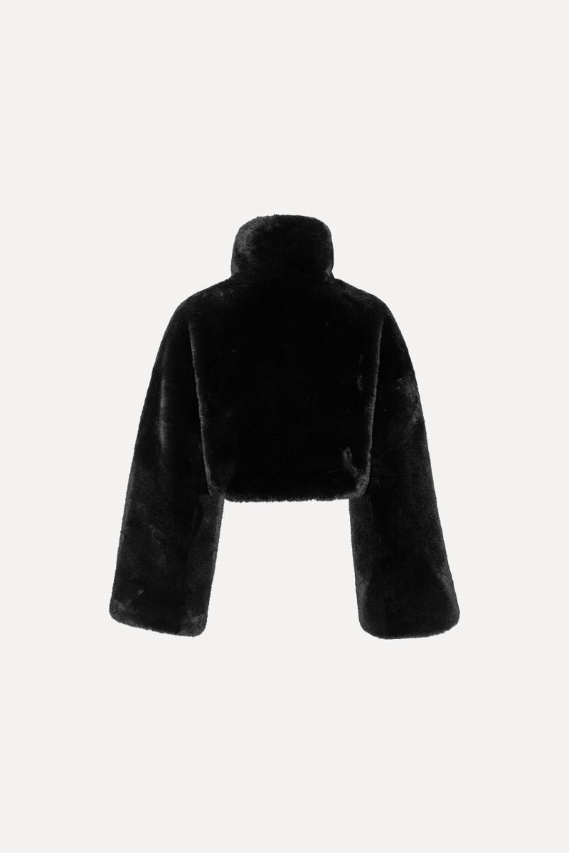 Faux Fur Crop Jacket Black
