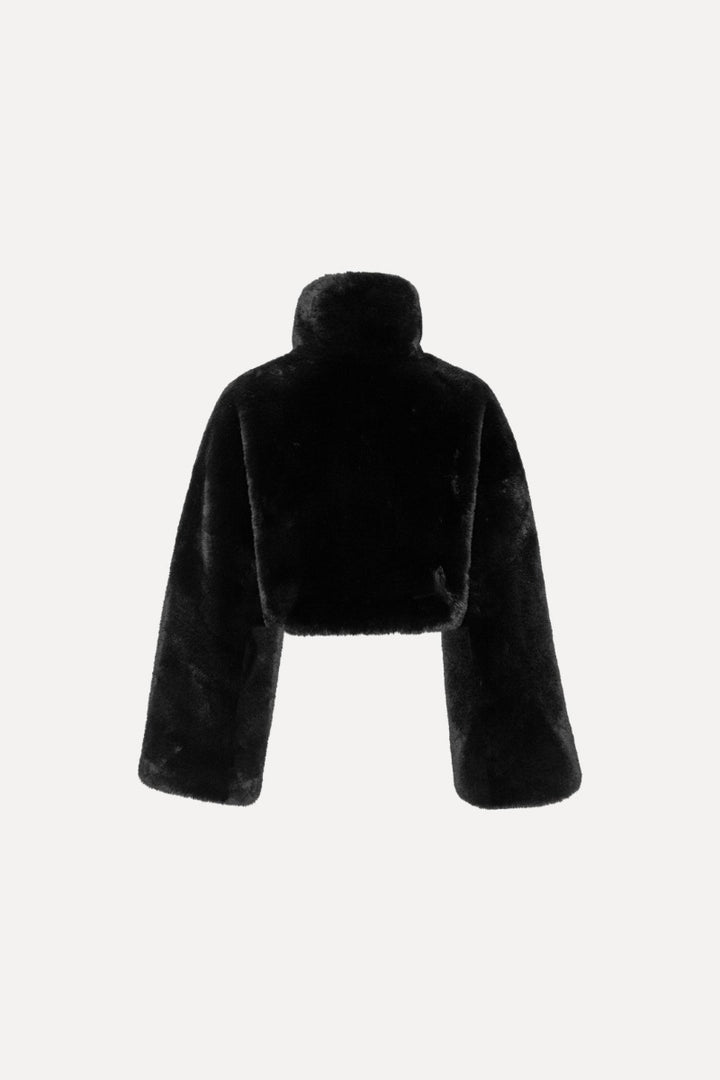 Faux Fur Crop Jacket Black