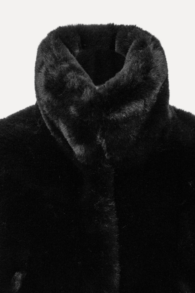 Faux Fur Crop Jacket Black