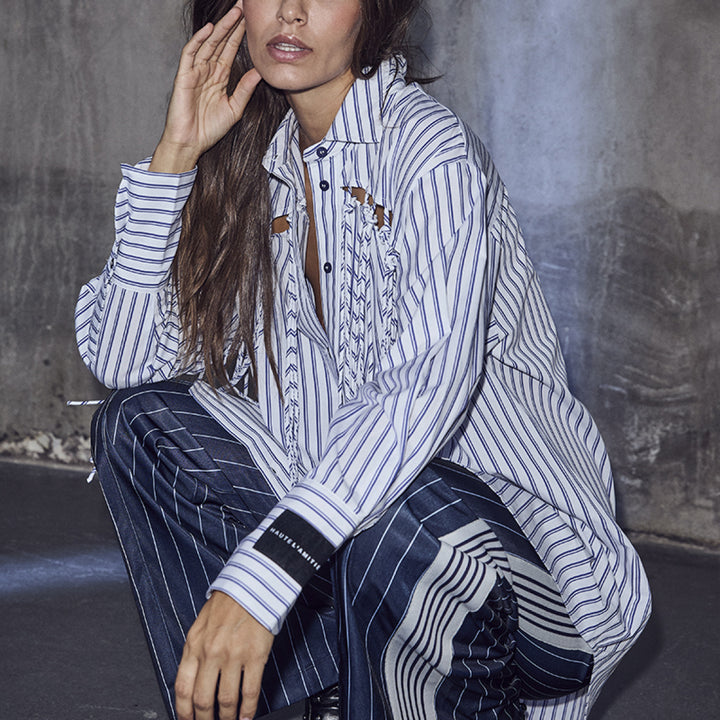 Striped Fringe Shirt Blue/White Stripe