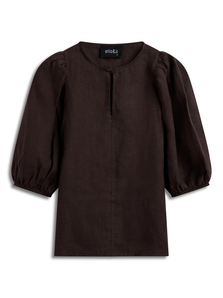 Anna Linen Top Dark Brown