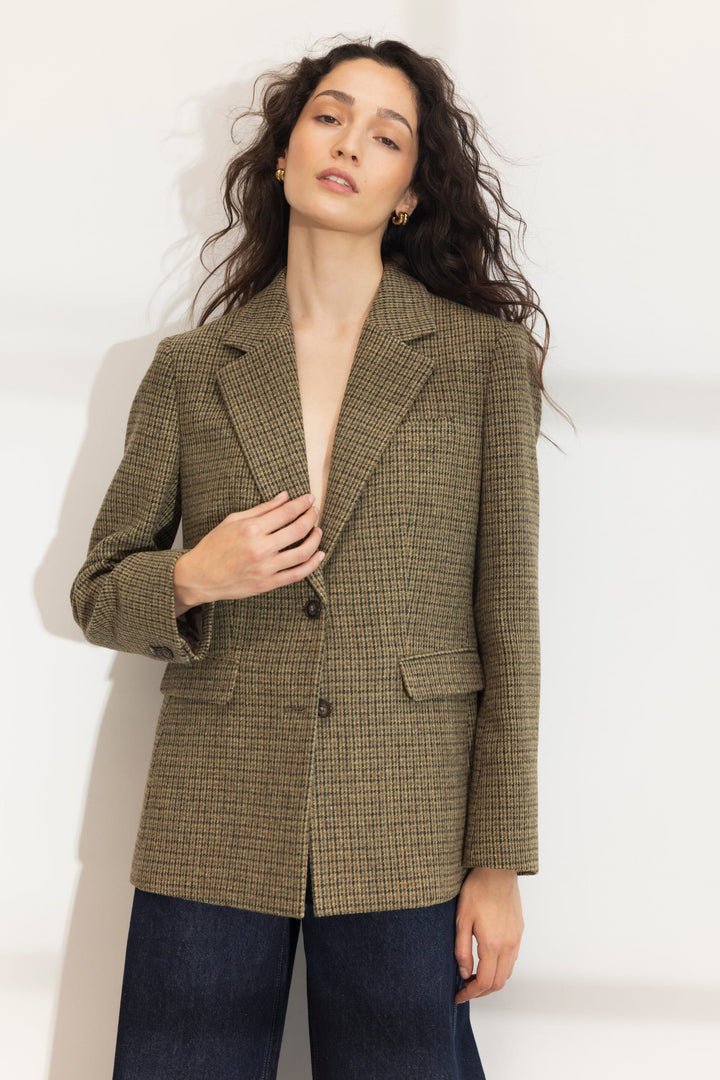 Brook Houndstooth Blazer Green Houndstooth