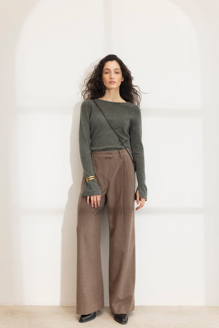 Ava Wool Trouser Dark Taupe Melange