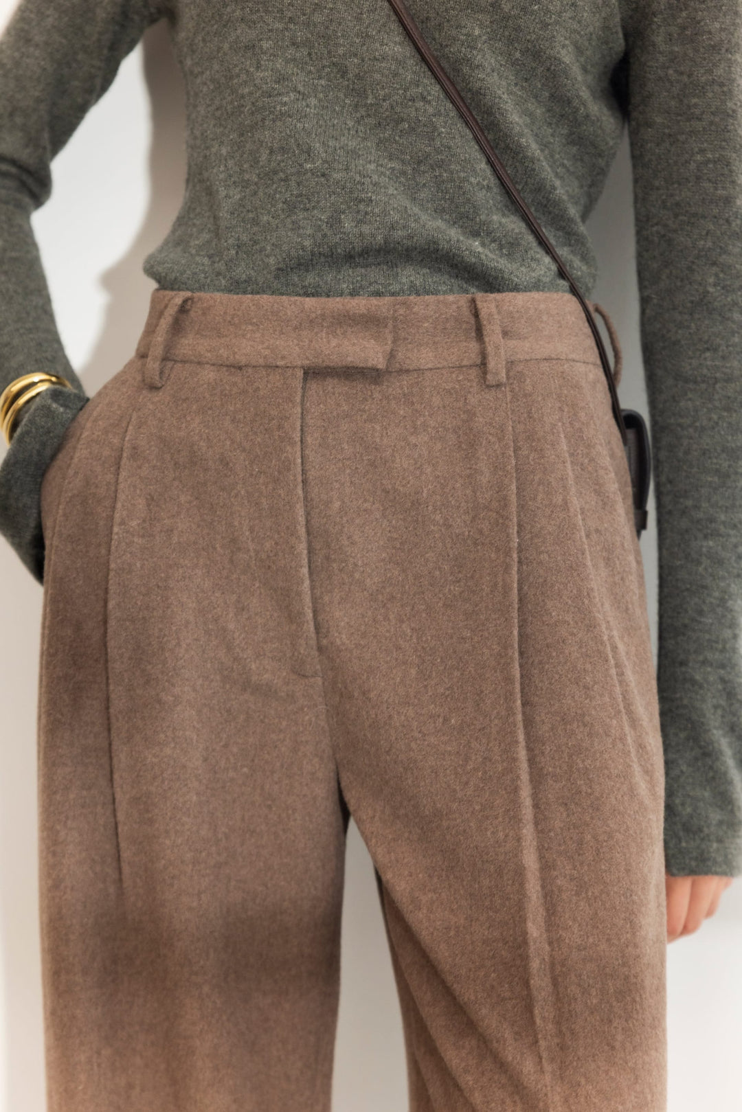 Ava Wool Trouser Dark Taupe Melange