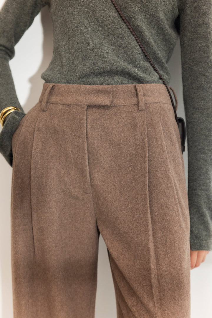 Ava Wool Trouser Dark Taupe Melange