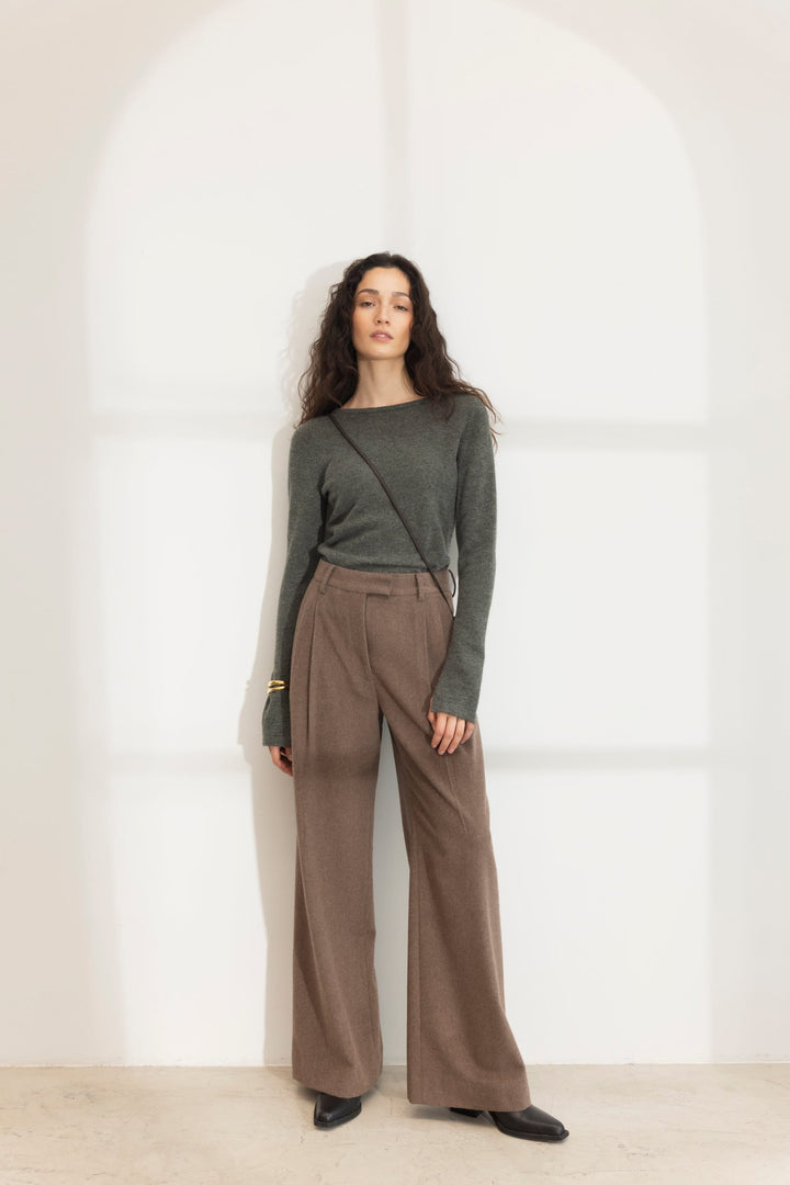Ava Wool Trouser Dark Taupe Melange