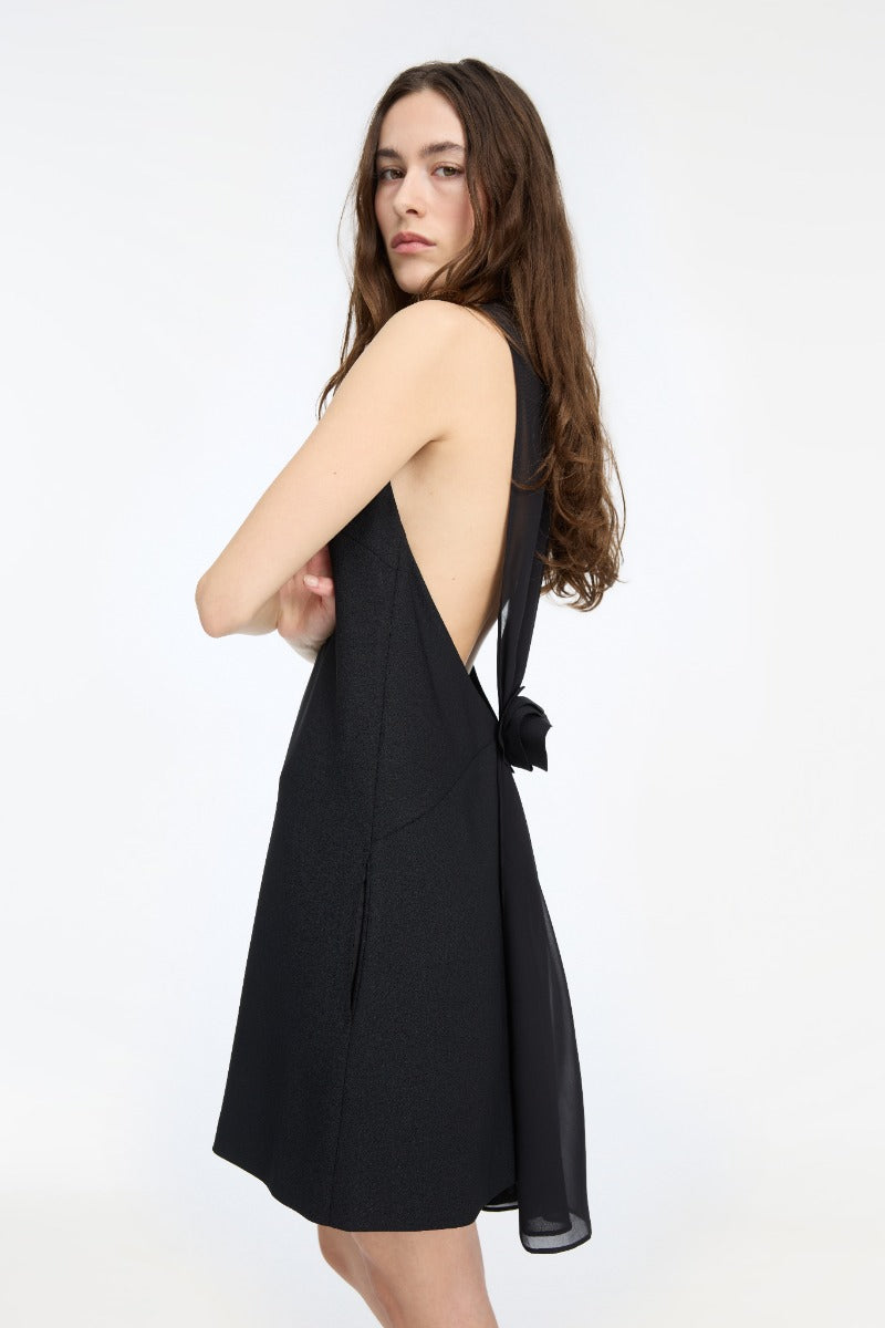 Crepe Mini A-Line Dress Black