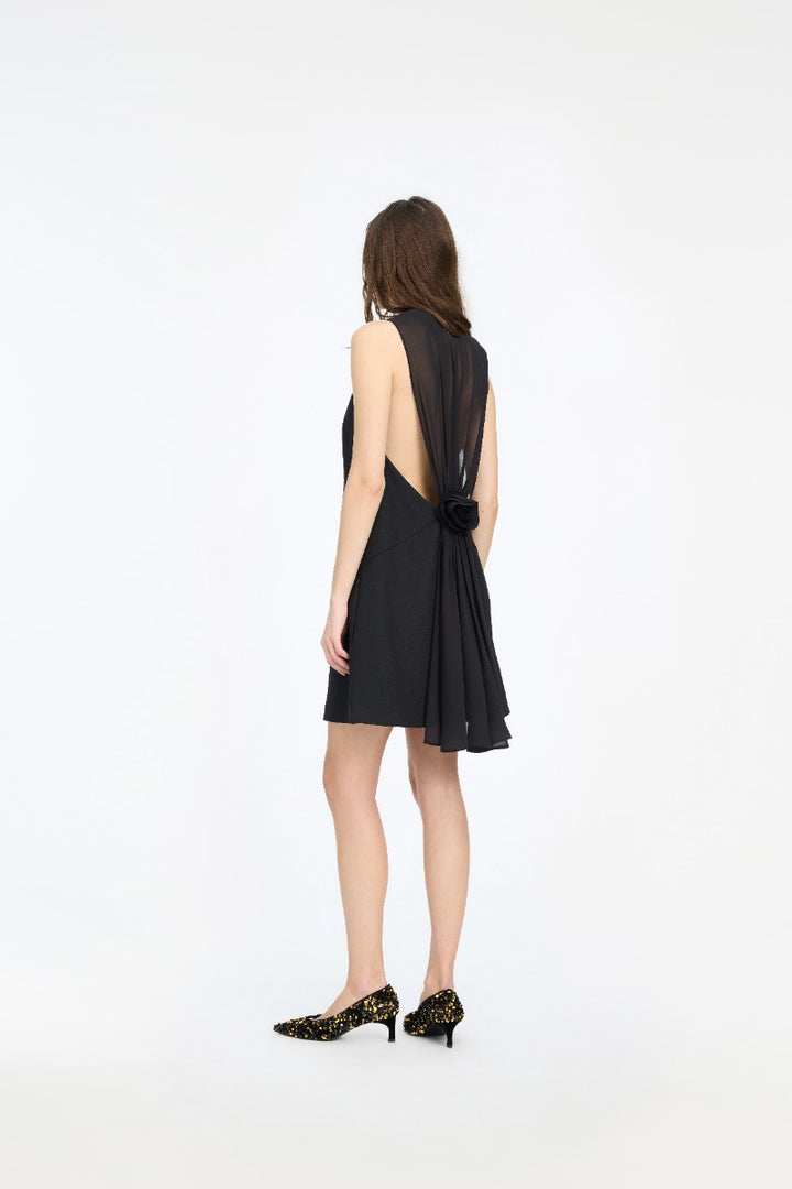 Crepe Mini A-Line Dress Black