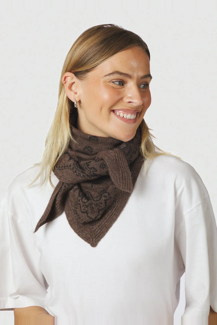 Lolana Paisley Knit Scarf Brown Melange