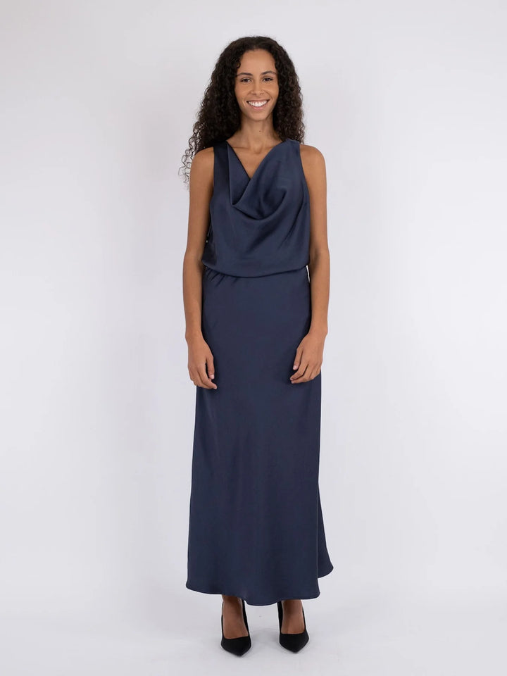Vicky Heavy Sateen Skirt Midnight Blue