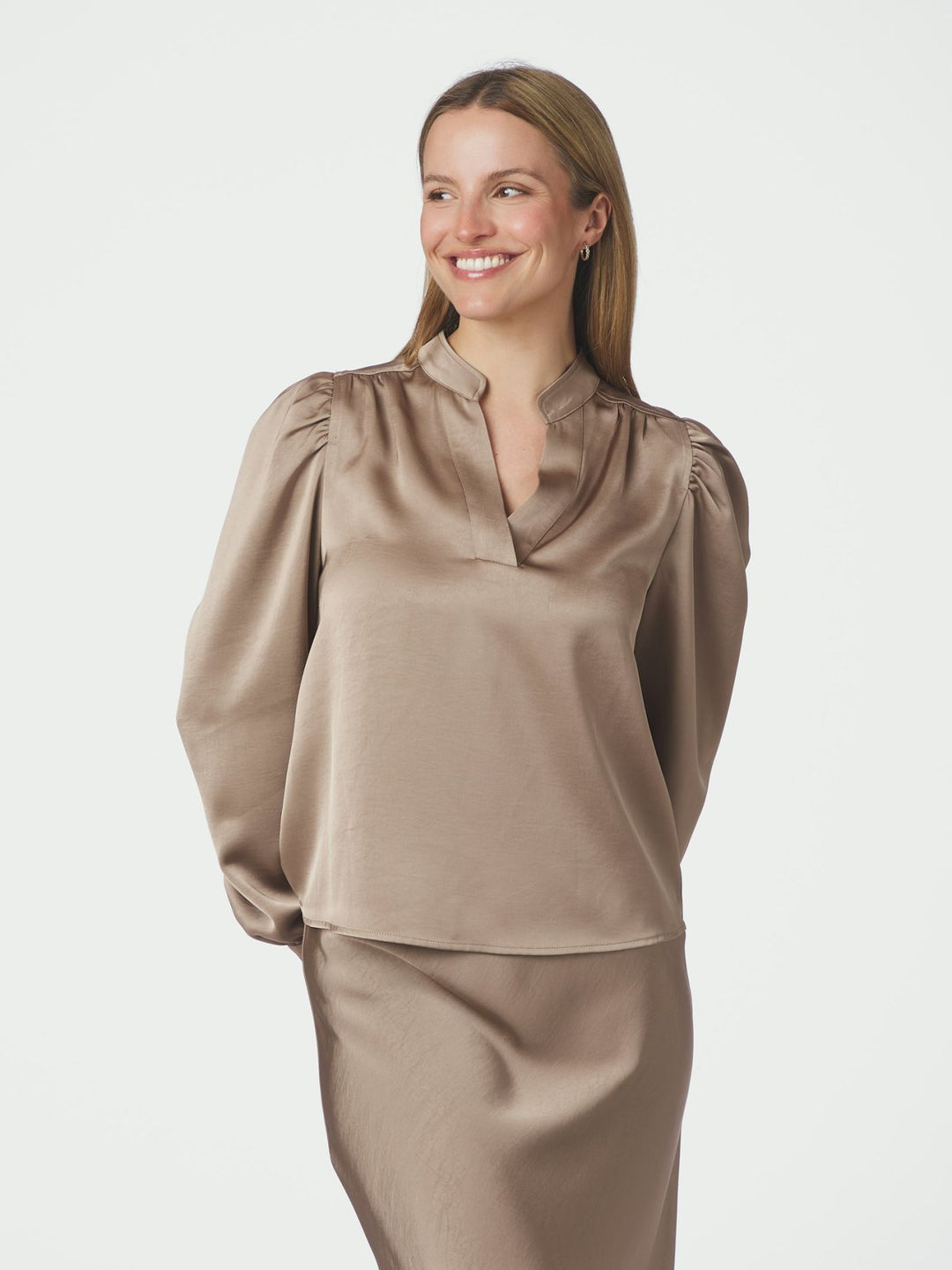 Rosslyn Heavy Sateen Blouse Dark Taupe