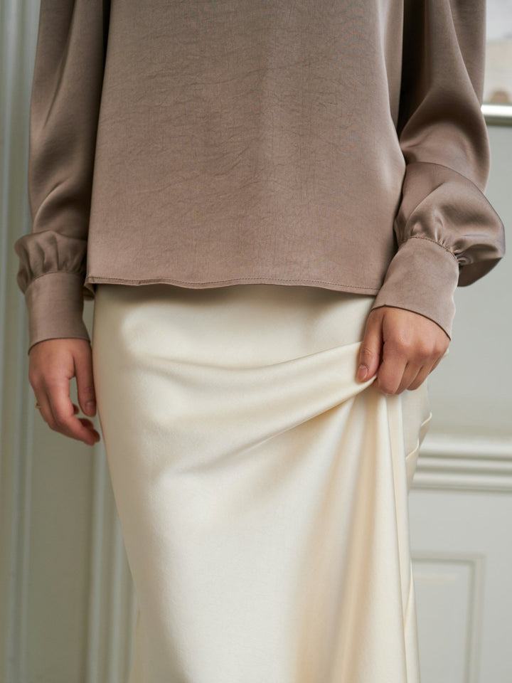Rosslyn Heavy Sateen Blouse Dark Taupe