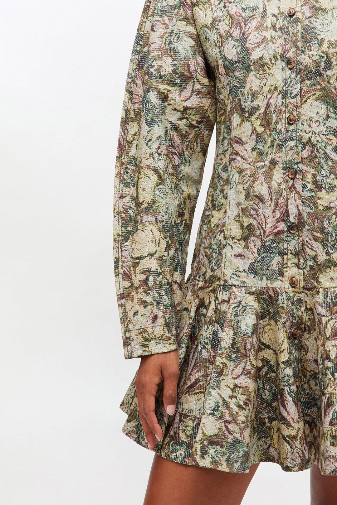 Printed Stretch Cotton Buttoned Mini Dress Jadeite