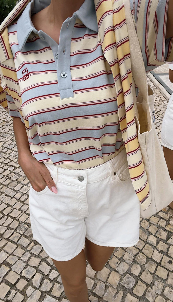 Evelyn Polo Tee Ocean Stripe