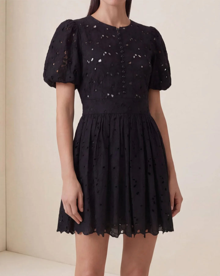 Broderie Anglaise Puffed Dress Black