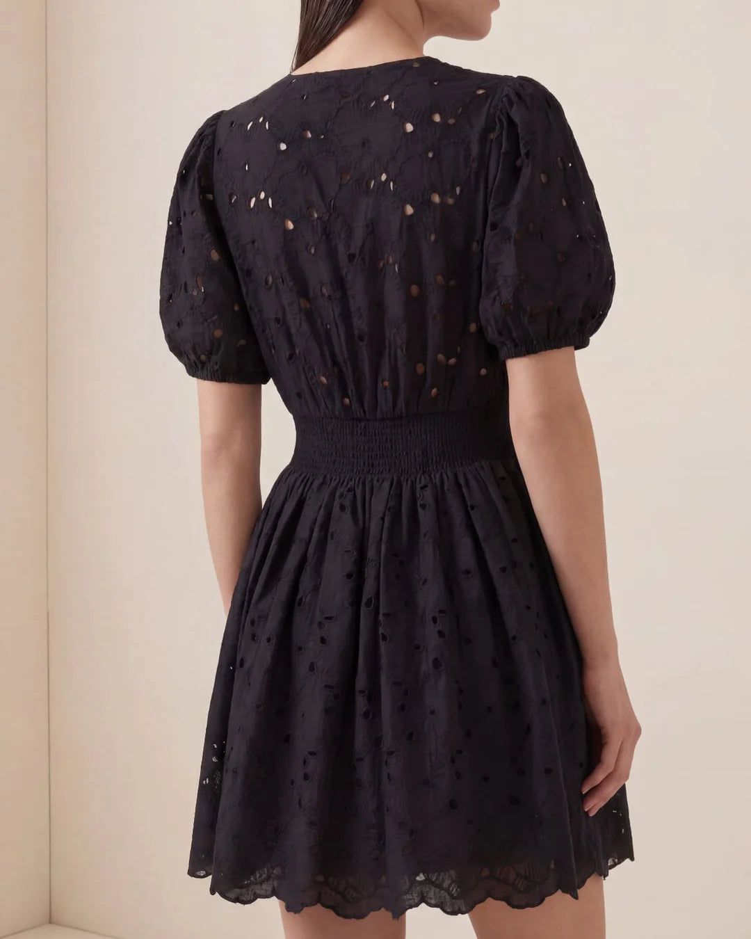 Broderie Anglaise Puffed Dress Black