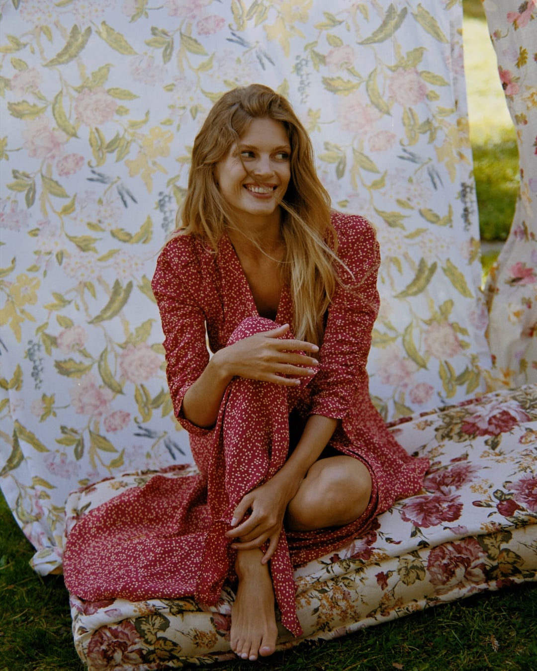 Spring Button-Down Dress Red Dots