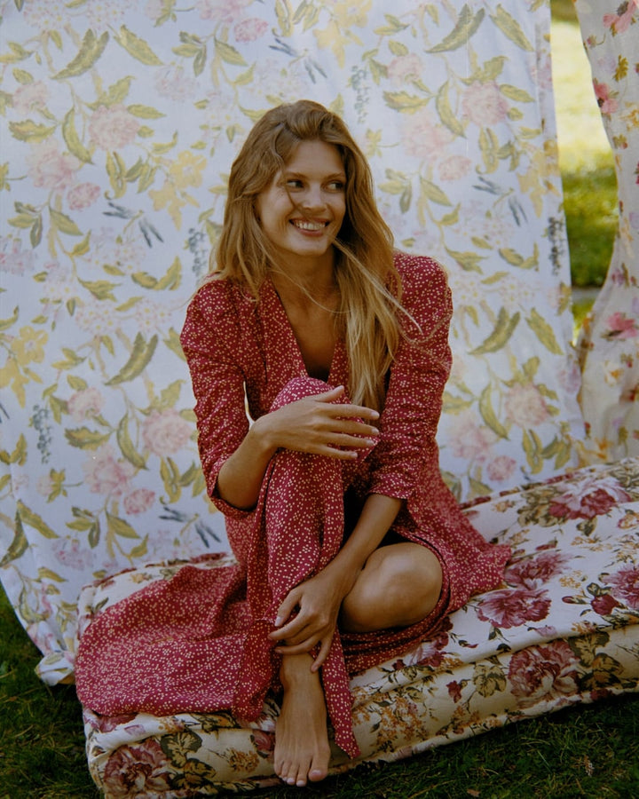 Spring Button-Down Dress Red Dots