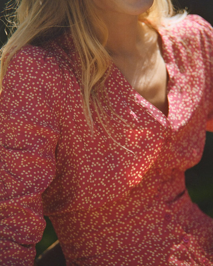 Spring Button-Down Dress Red Dots