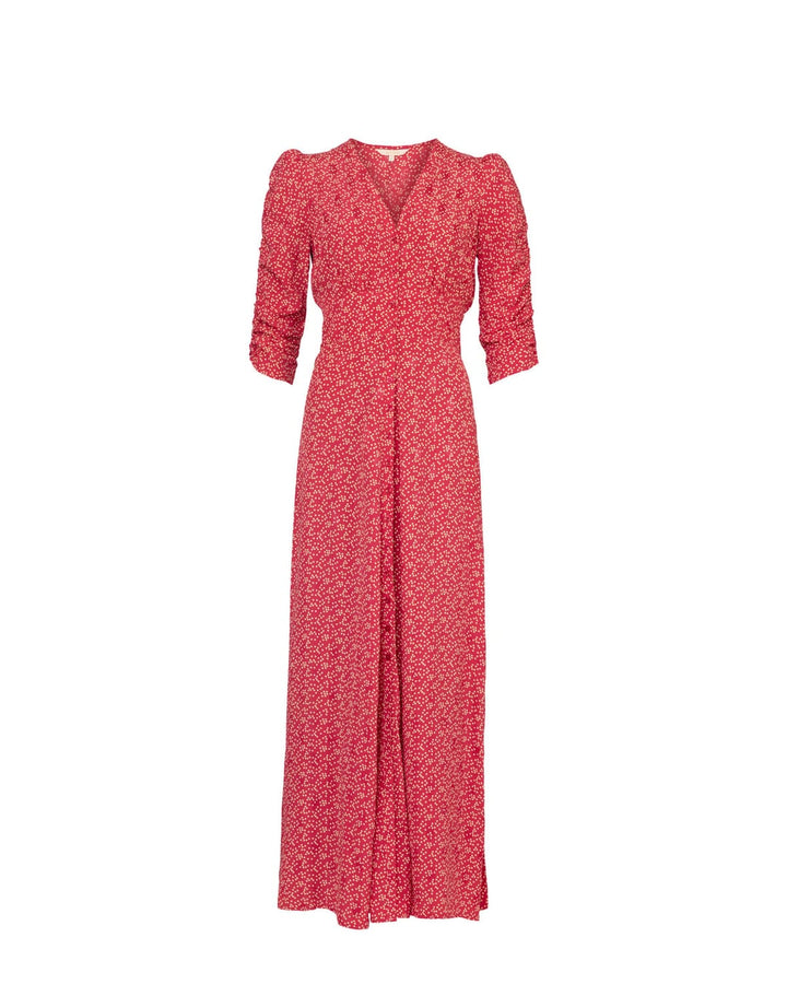 Spring Button-Down Dress Red Dots