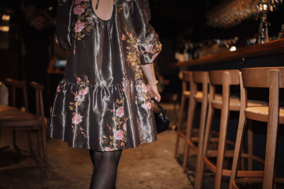 Taffeta Mini Dress Antique Roses