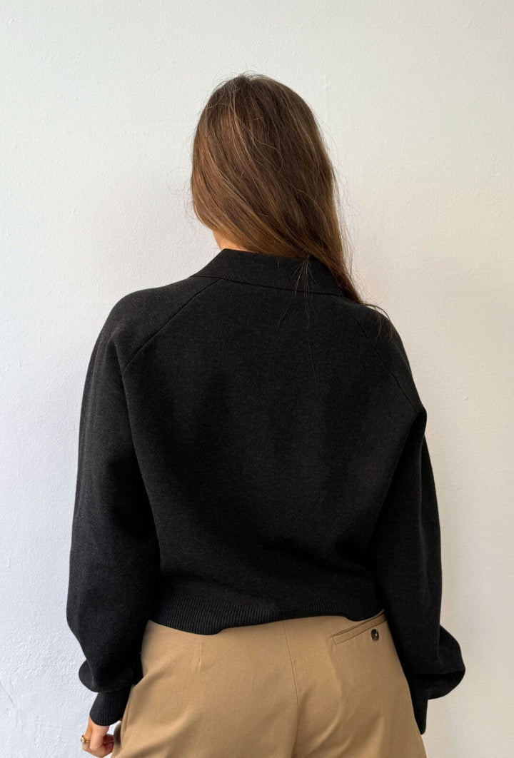 Svea Zip Cardigan Dark Grey Melange