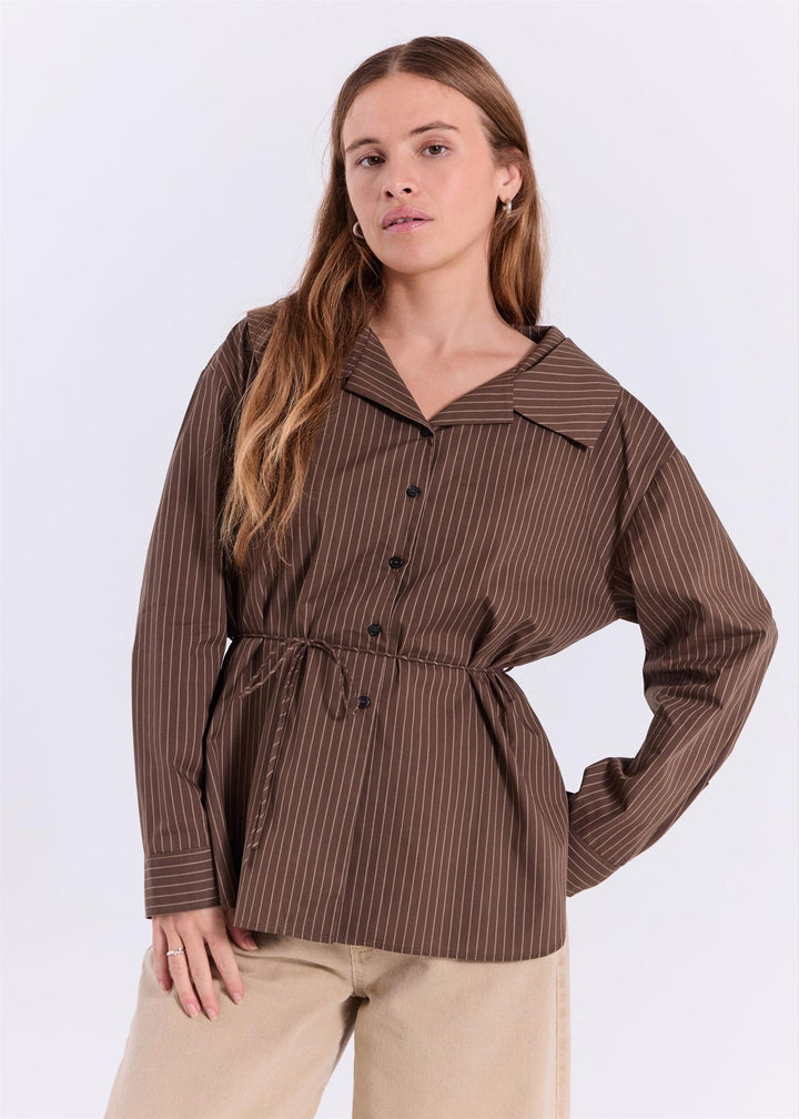 Augusta Wide Collar Shirt Dark Brown With Stripes