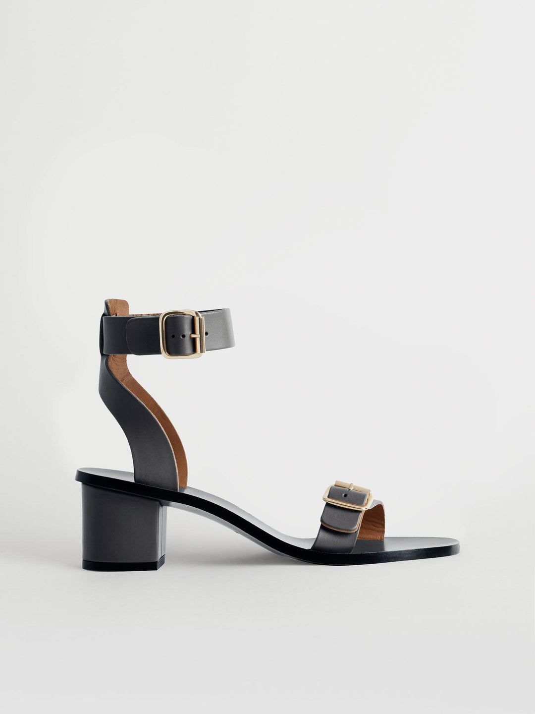 Carmen Black Leather Ankle Strap Heels