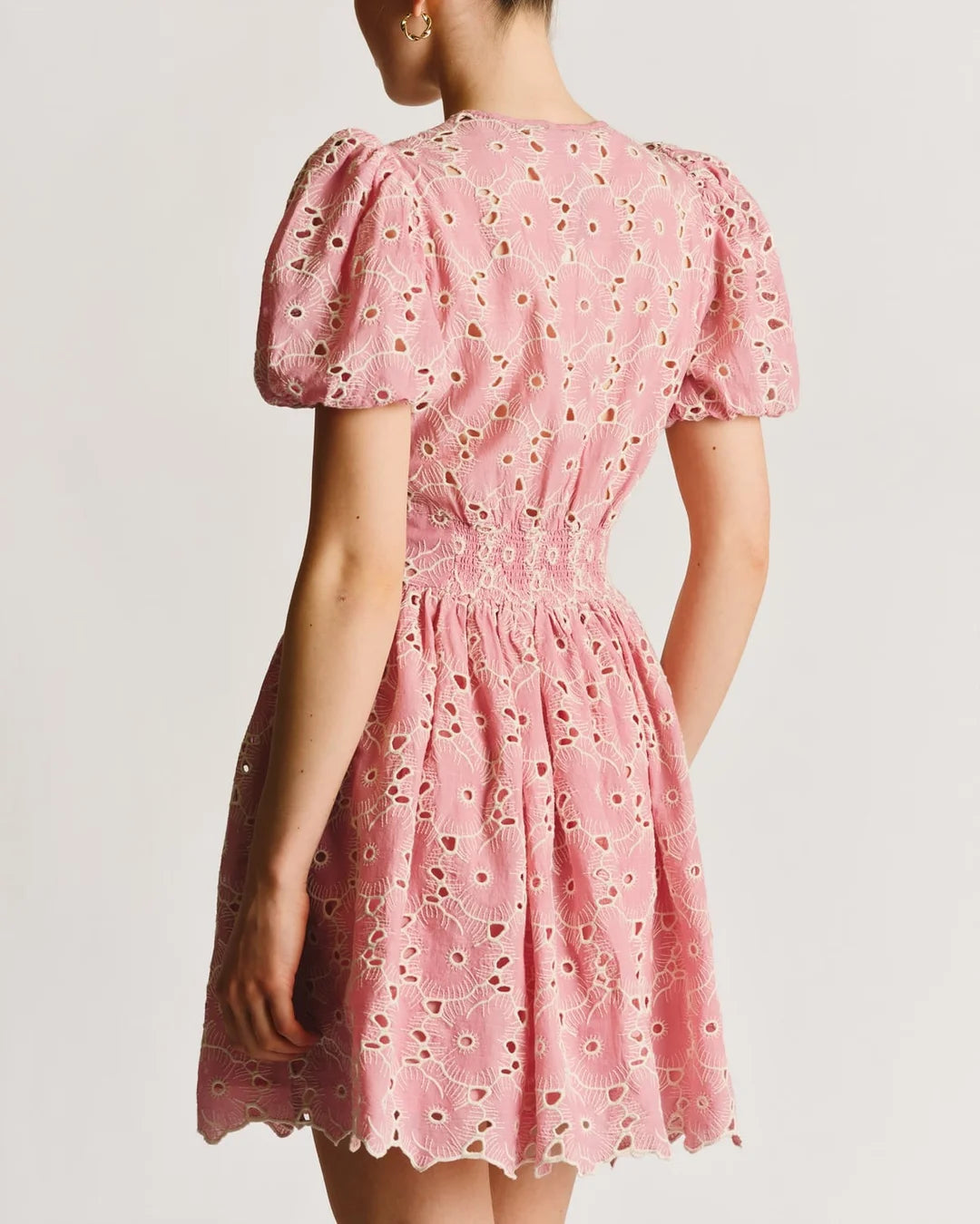 Broderie Anglaise Puffed Dress Rose Pink