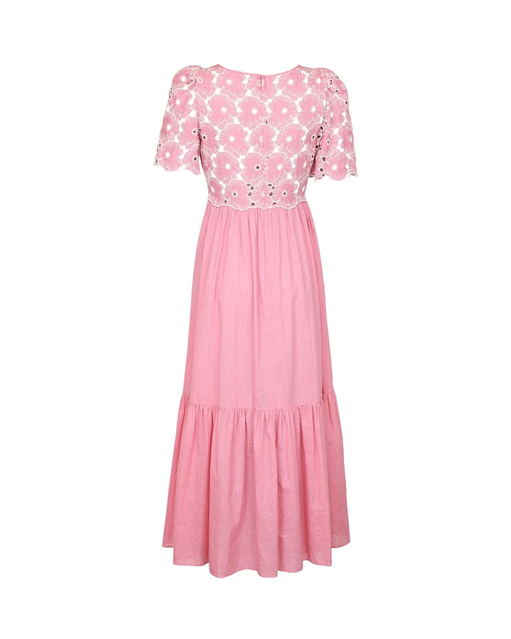 Broderie Anglaise Maxi Dress Rose Pink