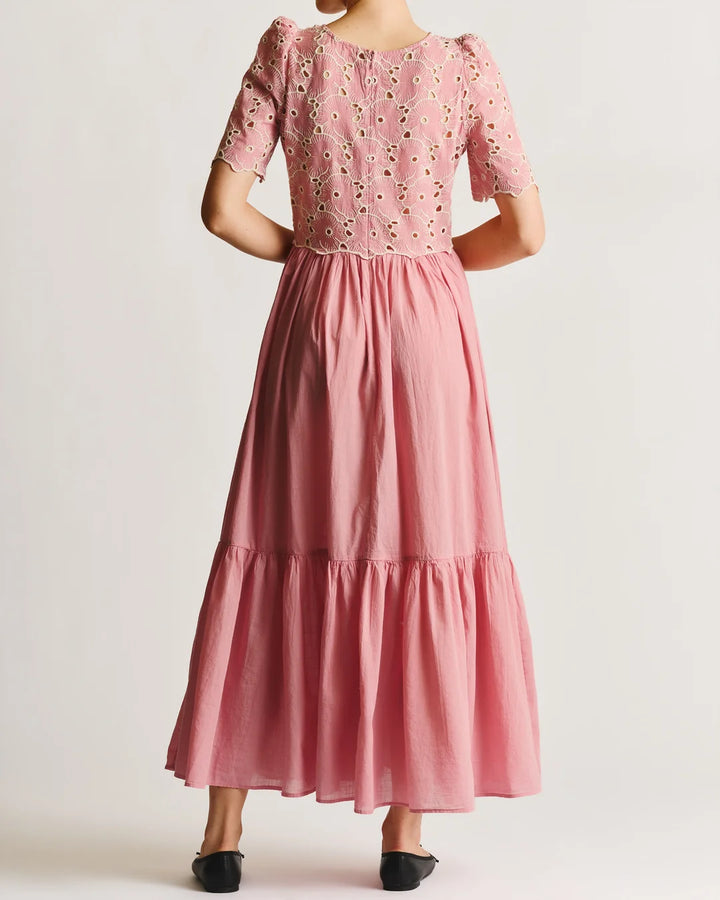 Broderie Anglaise Maxi Dress Rose Pink