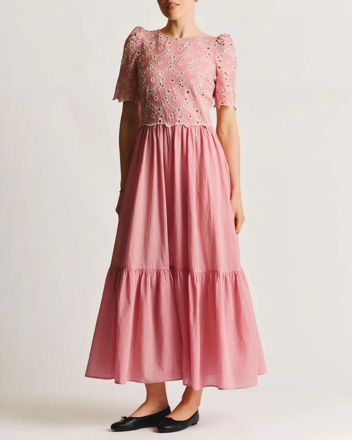 Broderie Anglaise Maxi Dress Rose Pink