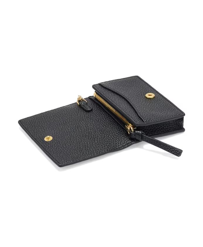 Ganni Bou Card Holder With Flap Grained Gold Black