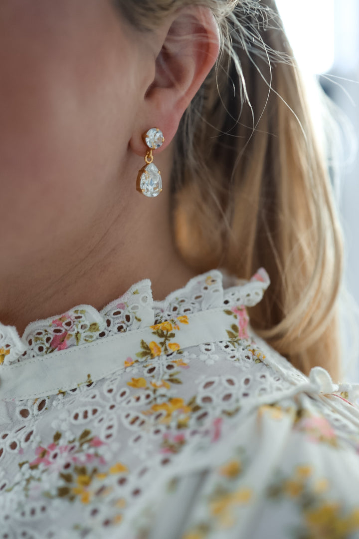 Mini Drop Earrings Gold Crystal