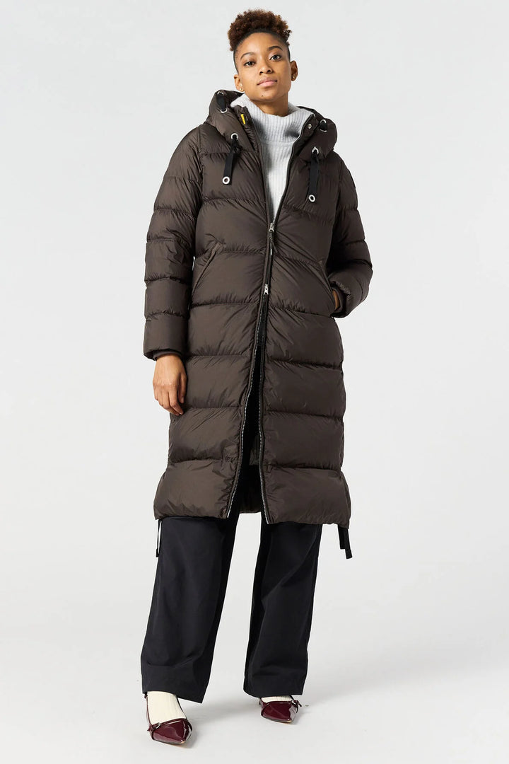Panda Long Down Jacket Earth Brown