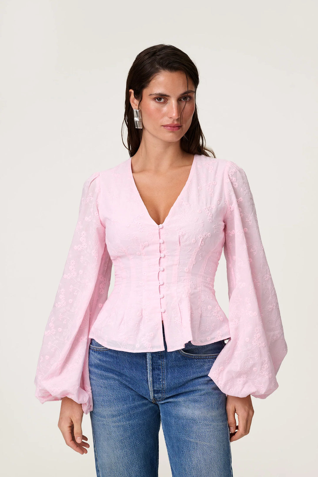 Palena Bluse Pink Embroidery