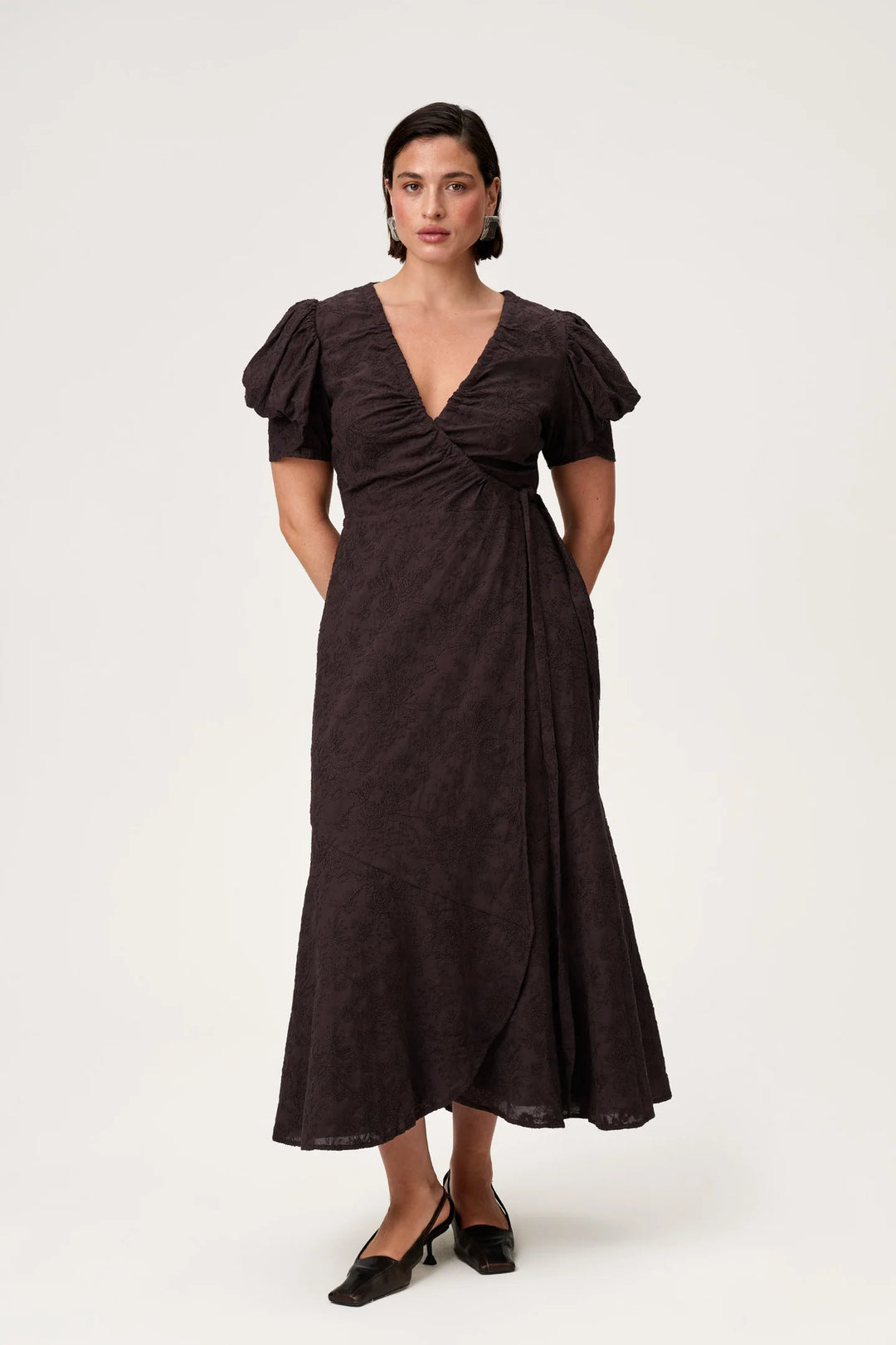 Ferrone Midi Dress Brown Embroidery