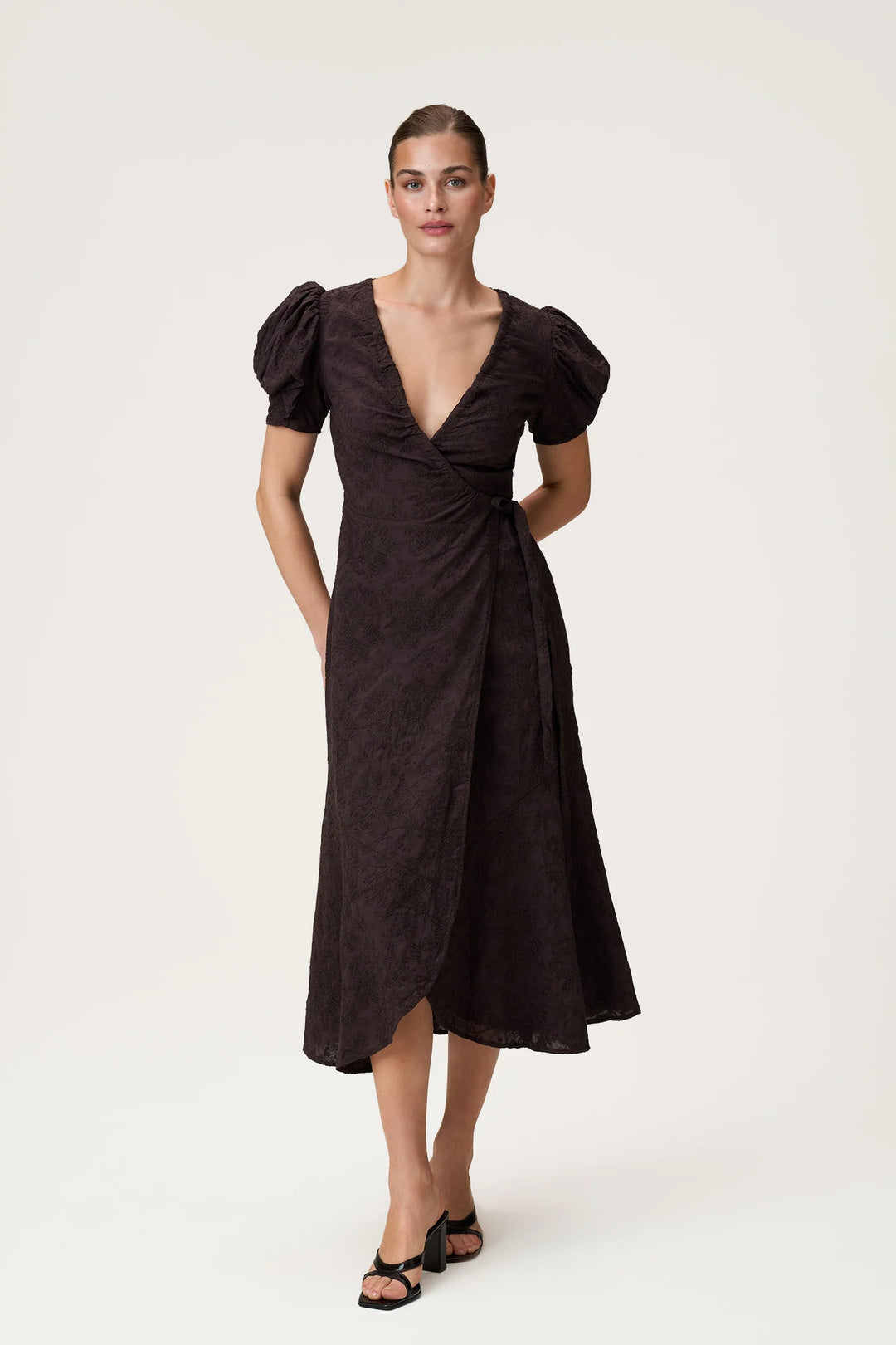 Ferrone Midi Dress Brown Embroidery