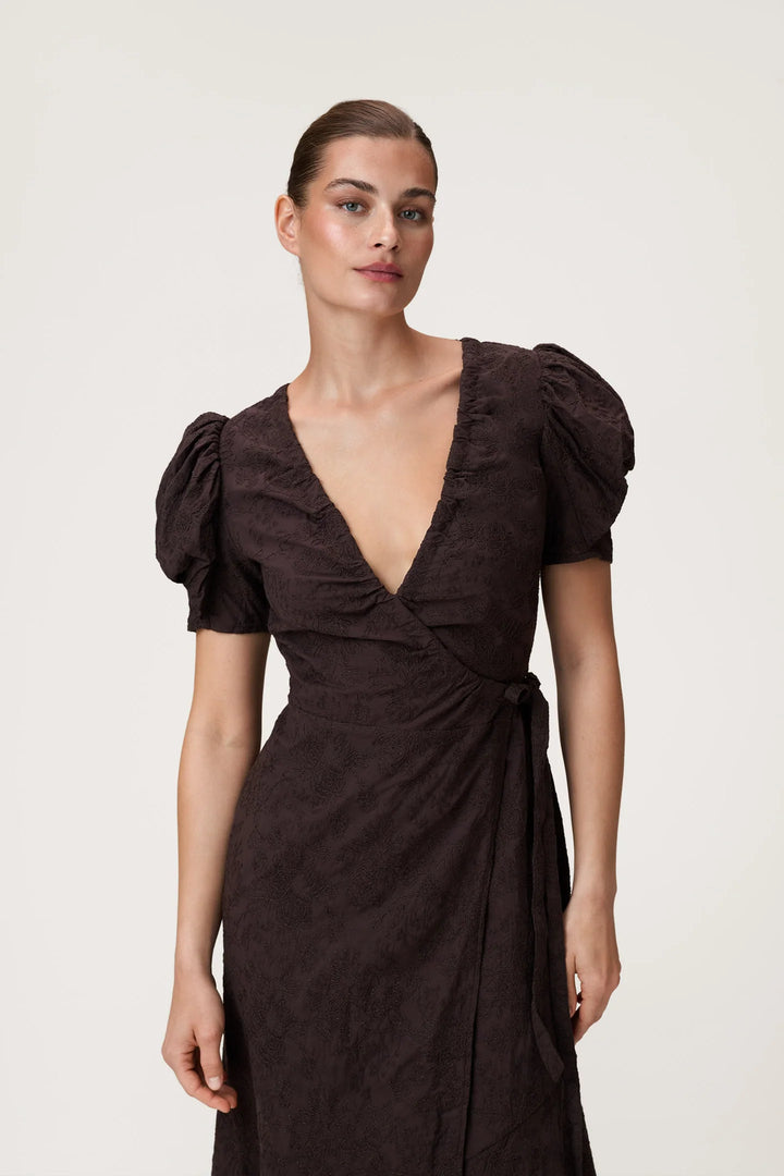 Ferrone Midi Dress Brown Embroidery