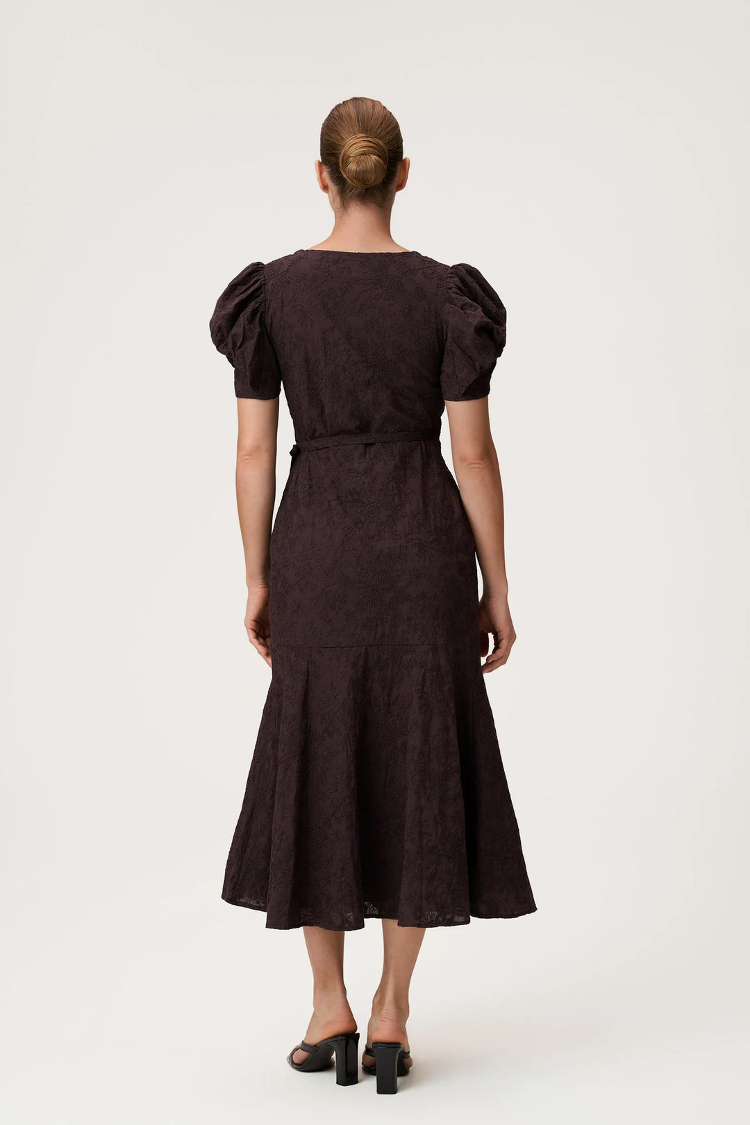 Ferrone Midi Dress Brown Embroidery