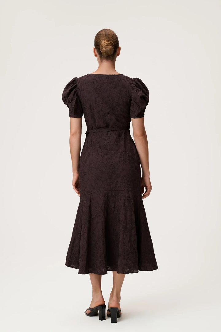 Ferrone Midi Dress Brown Embroidery