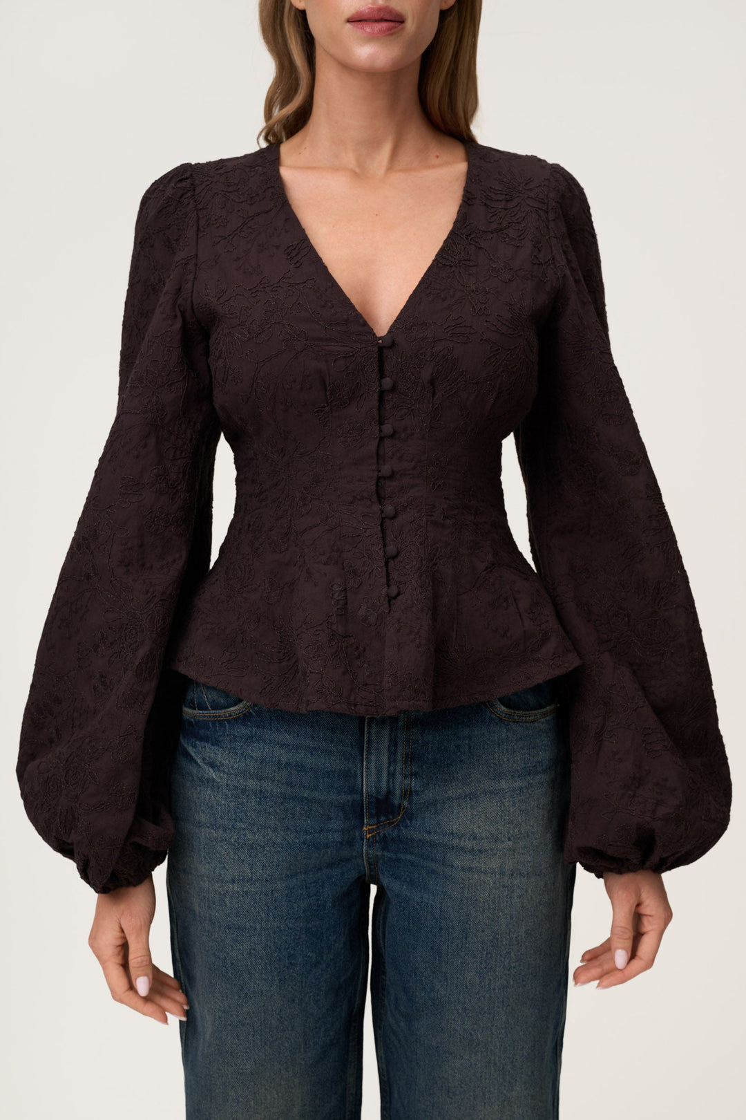 Palena Blouse Brown Embroidery