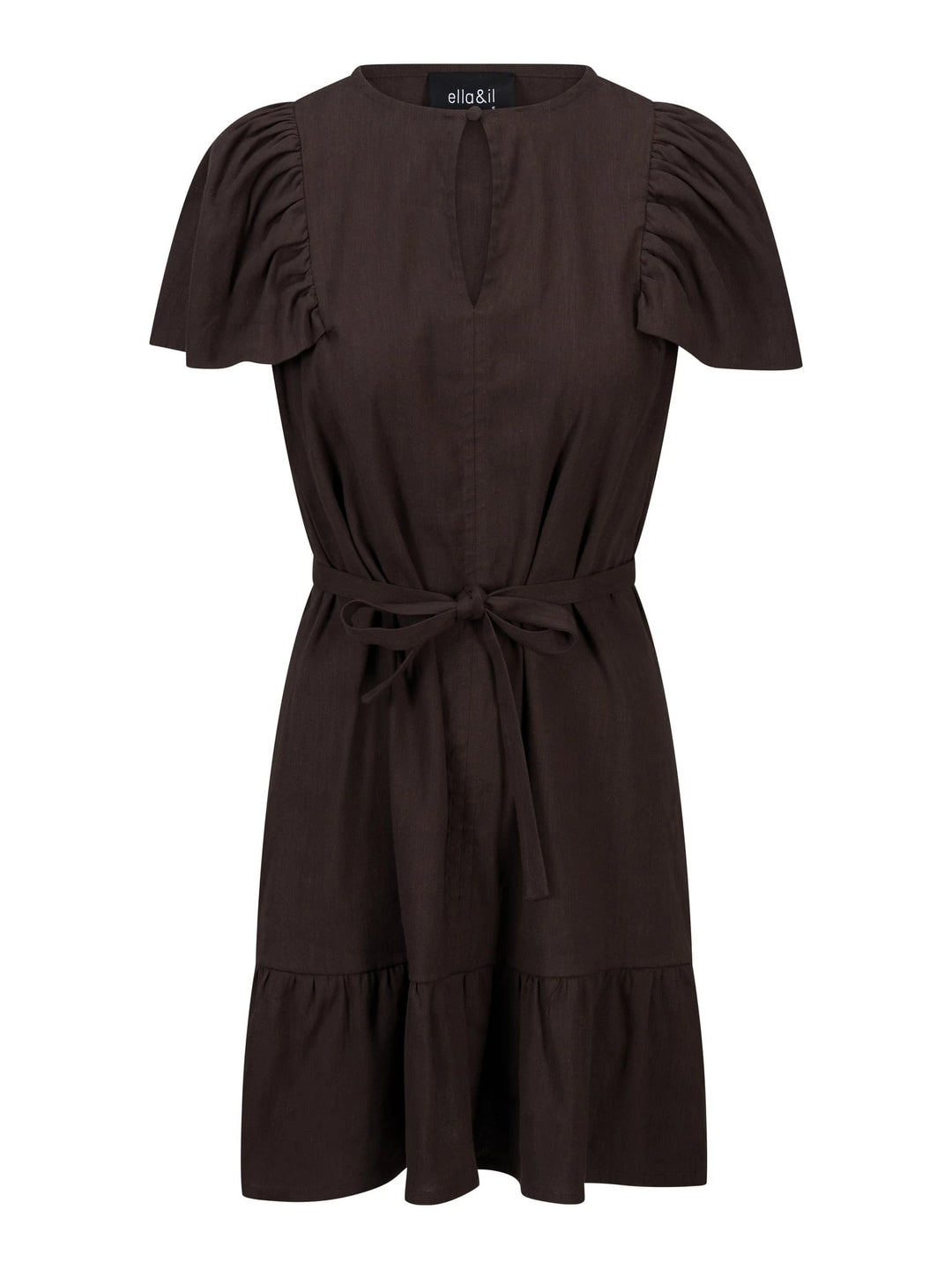 Mabel Stretch Linen Dress Dark Brown
