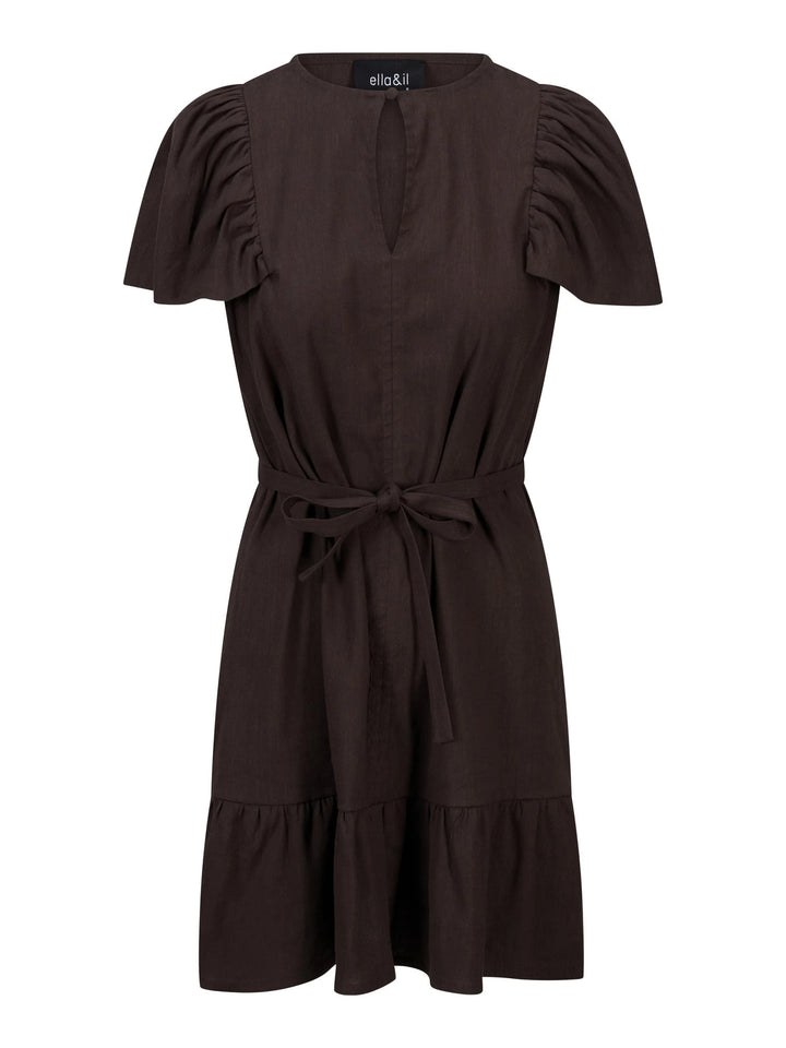 Mabel Stretch Linen Dress Dark Brown
